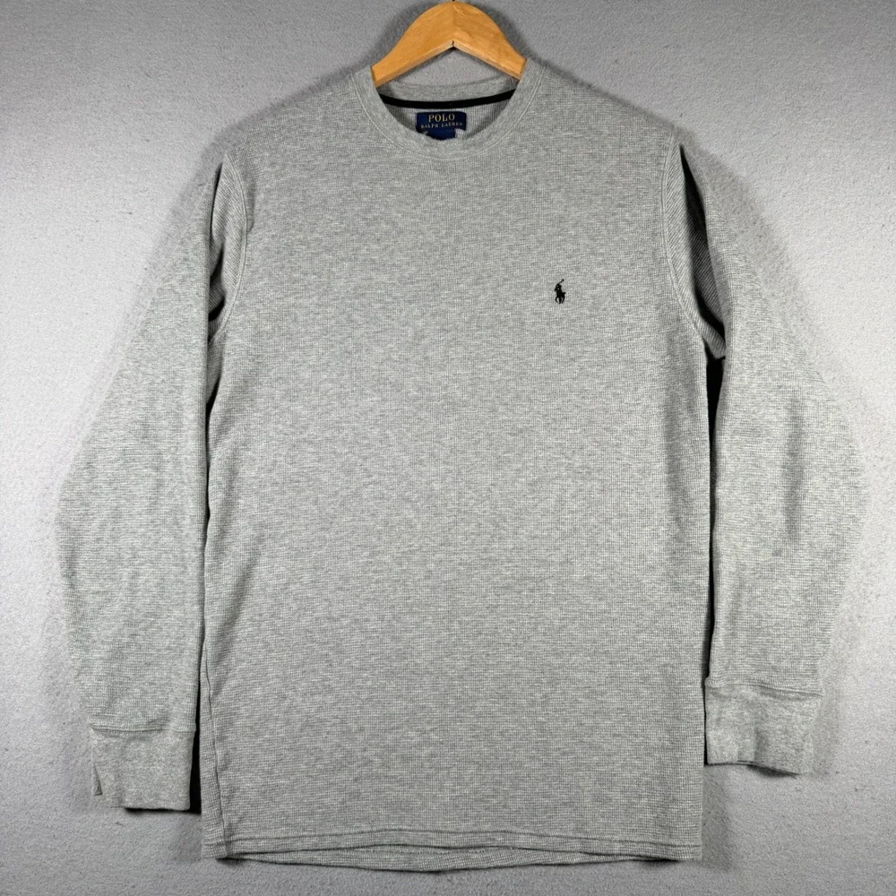 Polo Ralph Lauren Mens XL Gray Waffle Knit Thermal‎ Long Sleeve Crewneck Shirt